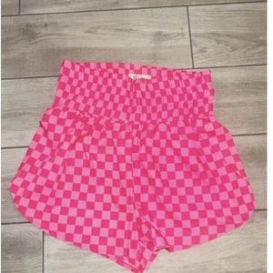 High-Waisted Pink/Pink Checkerboard Pattern Athletic Shorts